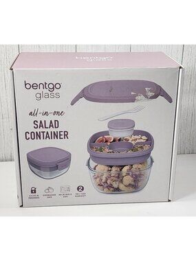 NEW! BENTGO GLASS ALL IN ONE SALAD CONTAINER PURPLE LAVENDAR BENTO COMPLETE